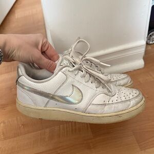 Nike Court Vision White Sneakers with Silver Logo women’s